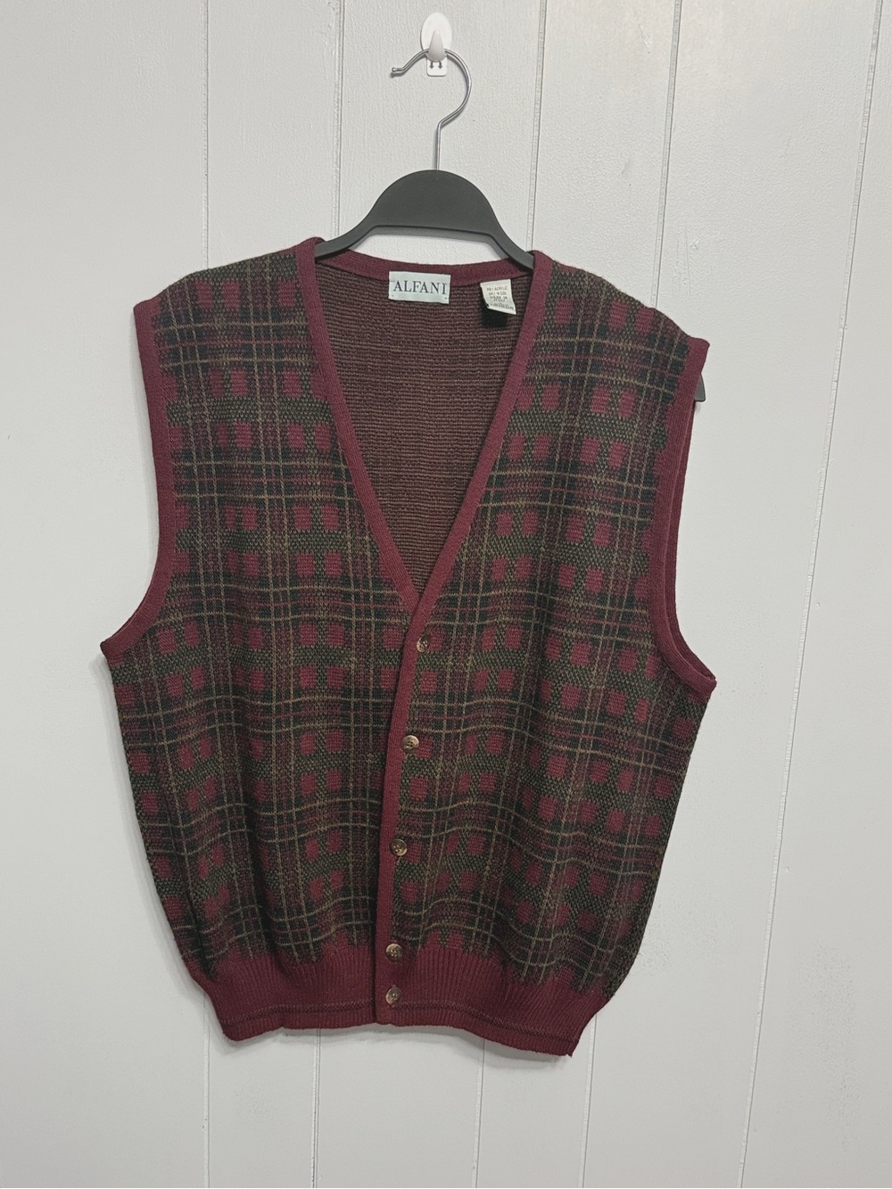 Vintage Alfani Made in Italy Knit Plaid Button Front Pencil Skirt Size L
